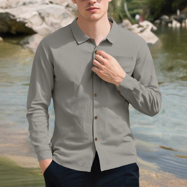 Men's casual long sleeve shirt made of breathable fabric with stylish buttons Lisslune