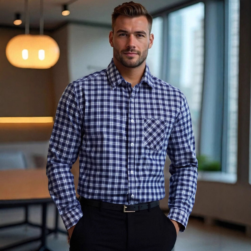 Men's elegant checked long-sleeve shirt with a comfortable fit and chest pocket Lisslune