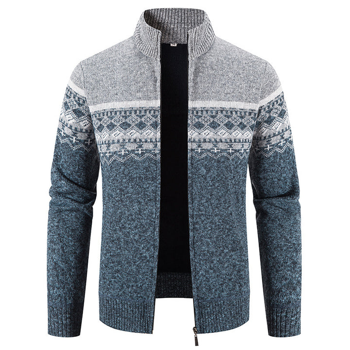 Men's cardigan with modern Norwegian pattern and stand-up collar Lisslune