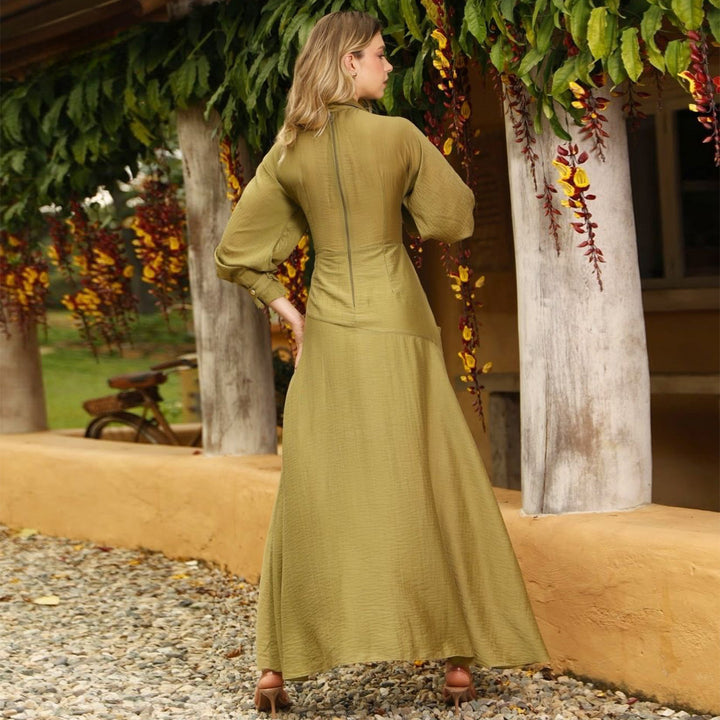 Women’s maxi dress with ruched wrap design and voluminous sleeves Lisslune