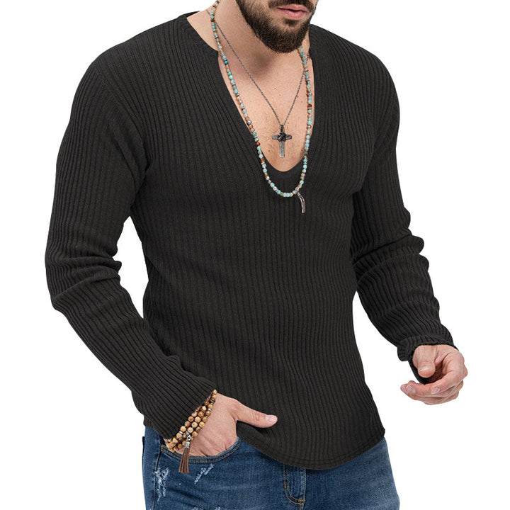 Men's long sleeve shirt with textured V-neck and ribbed design Lisslune