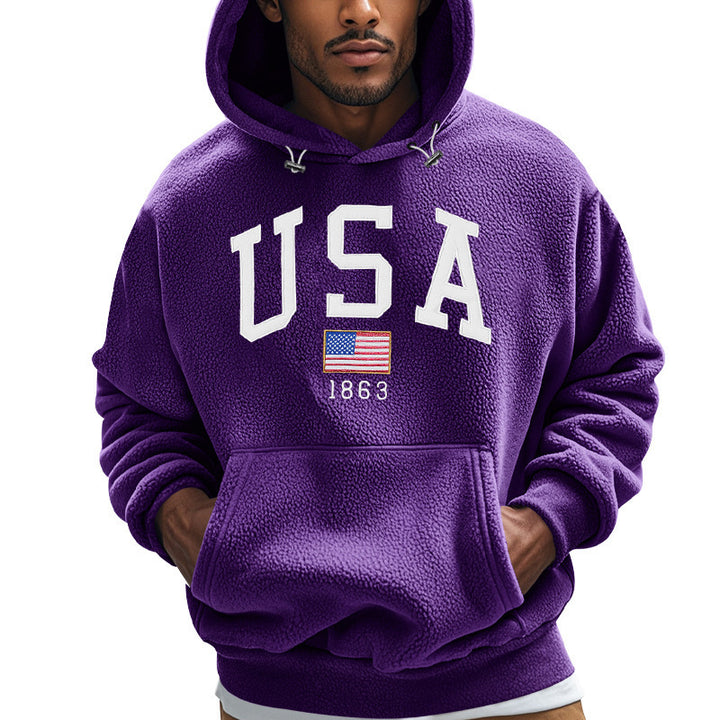 Men's Cozy Fleece Hoodie with USA Print Lisslune