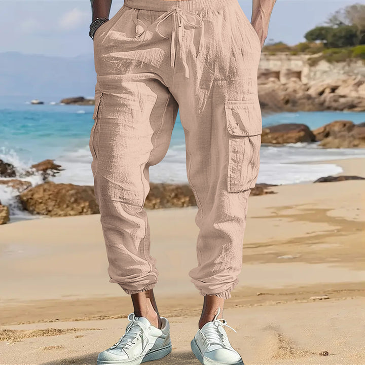 Men's casual cargo pants made from lightweight, breathable fabric with practical side pockets Lisslune