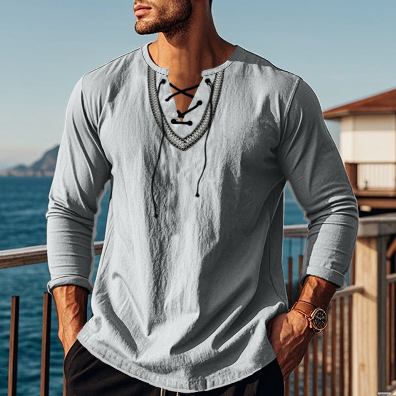 Men's Long Sleeve Shirt with Creative Lacing Design Lisslune