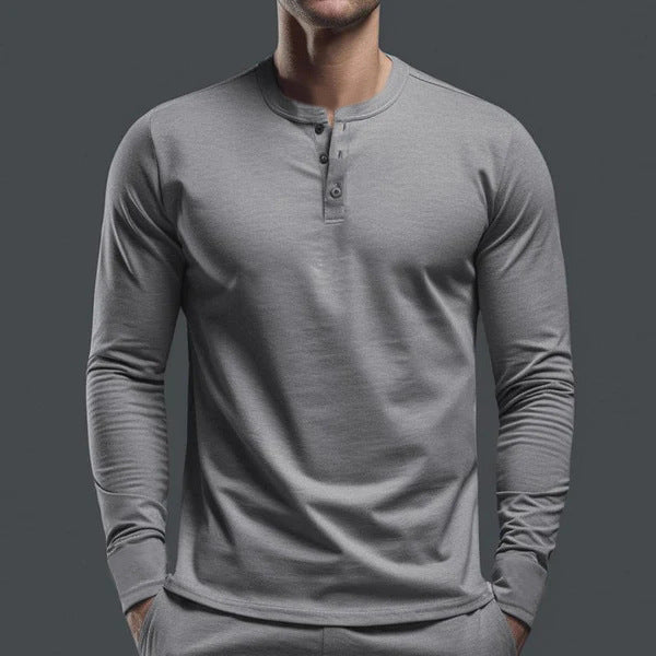 Men's Long Sleeve Shirt with Button Placket made of Comfortable Cotton Blend Lisslune
