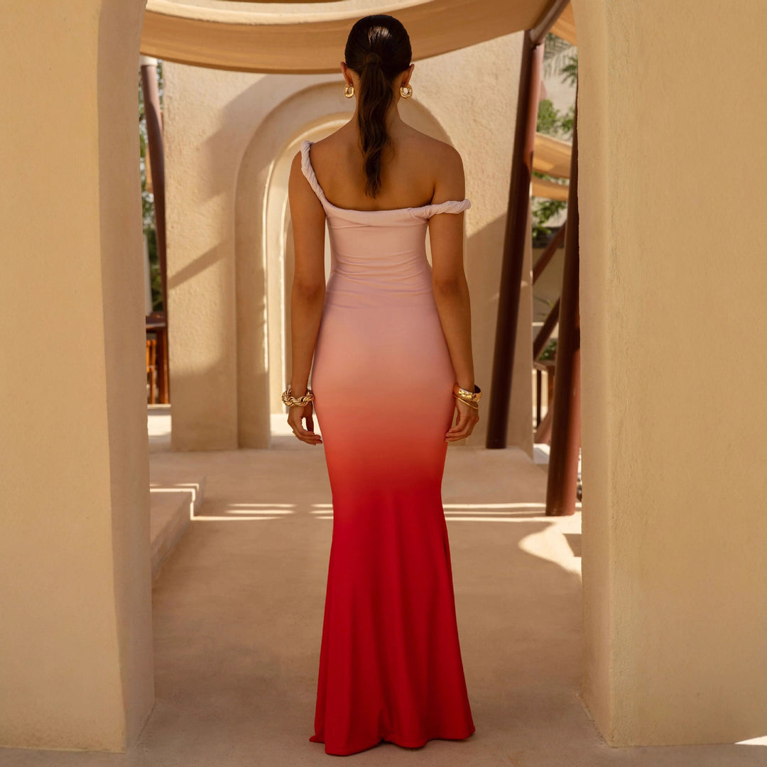 Women's figure-hugging evening dress with off-the-shoulder design and side slit Lisslune