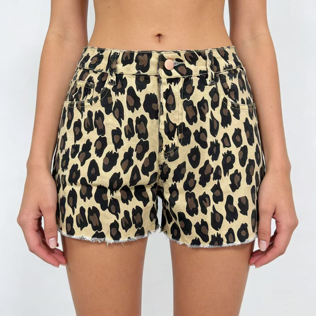 Women's Casual Leo Shorts with Frayed Hem and High Pockets Lisslune