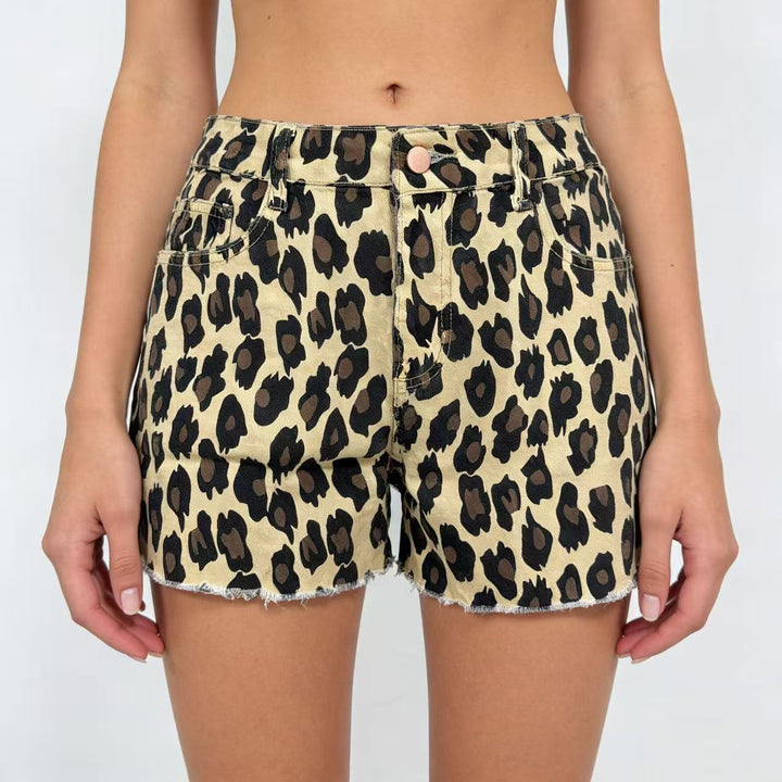 Women's Casual Leo Shorts with Frayed Hem and High Pockets Lisslune