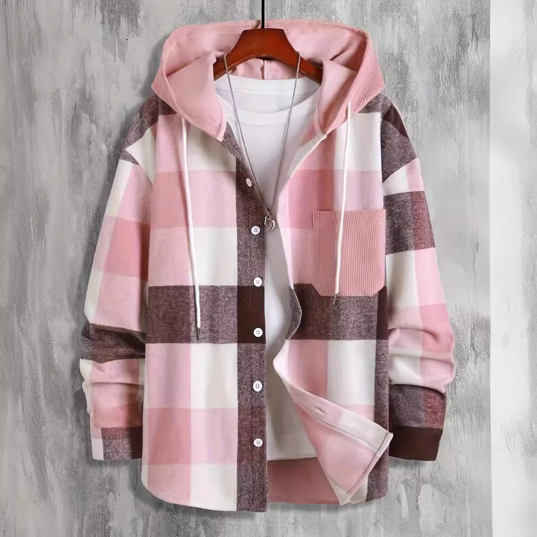 Men's flannel shirt with hood and check pattern Lisslune