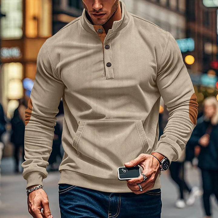 Men's casual pullover with stand collar and button placket Lisslune