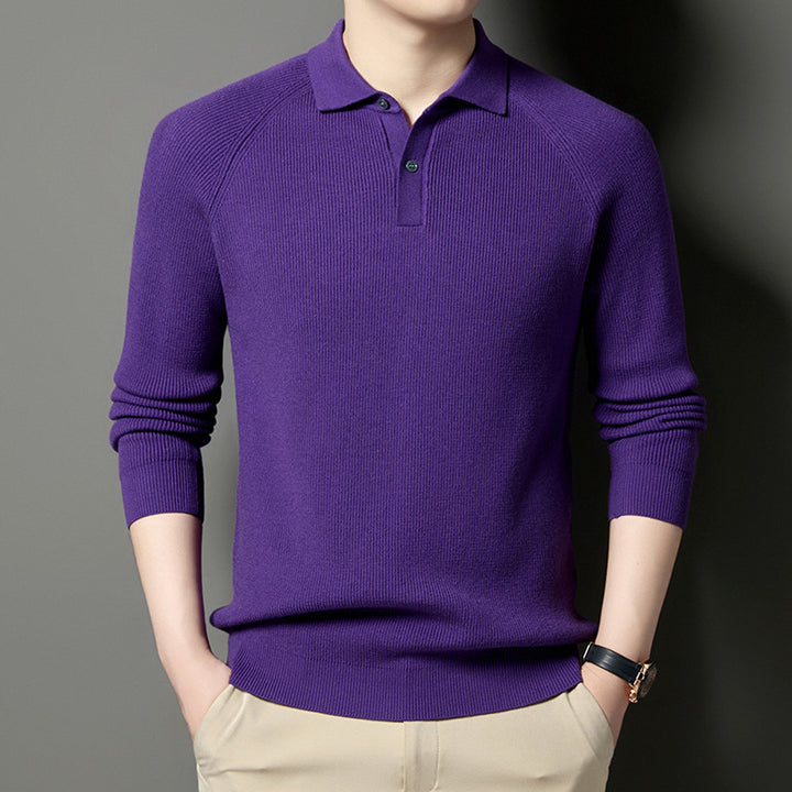 Men's Fine Knit Pullover with Classic Polo Collar and Fashionable Ribbed Structure Lisslune