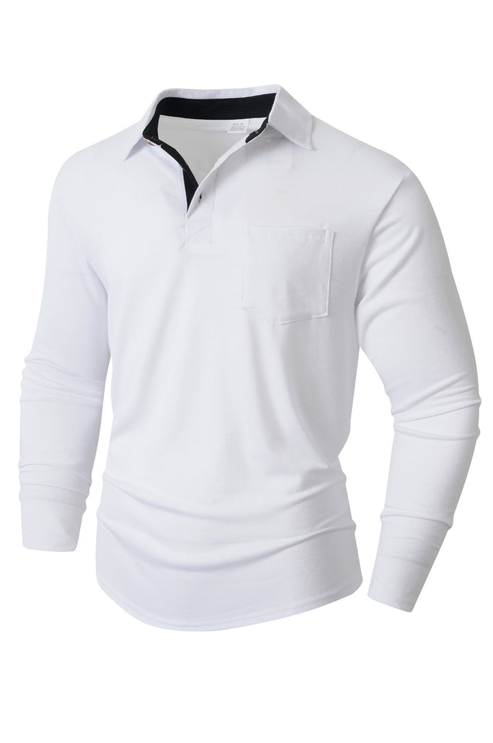 Men's casual long sleeve polo with innovative collar design and practical chest pocket Lisslune