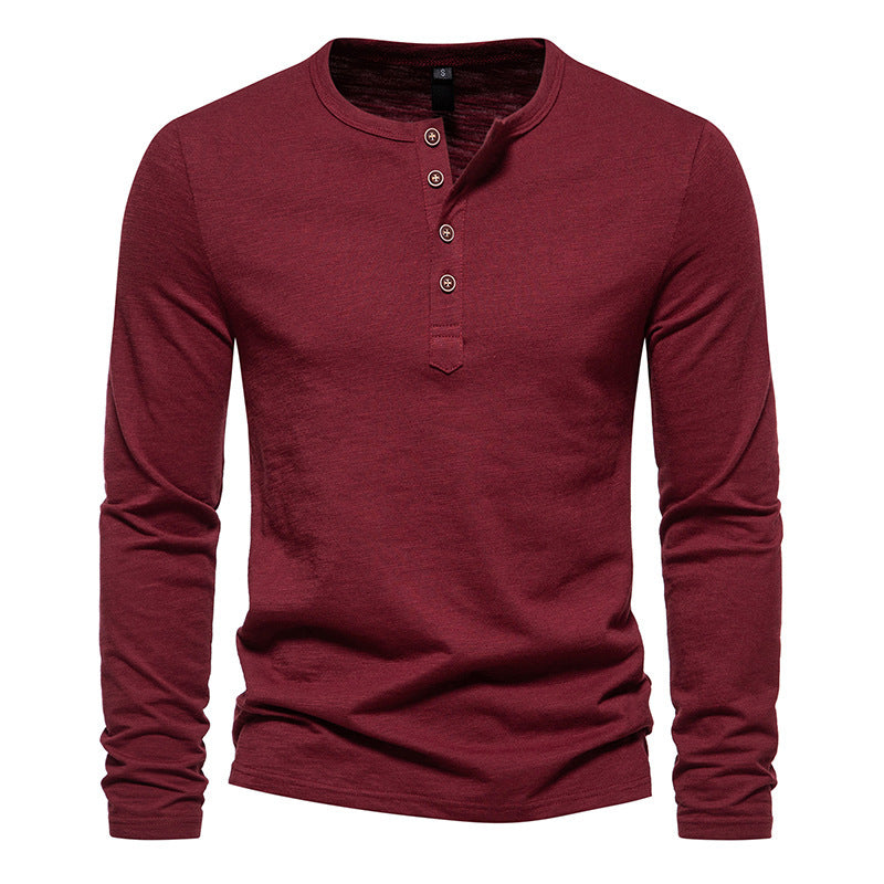 Men's Long Sleeve Shirt with Button Placket and Fine Cotton Texture Lisslune