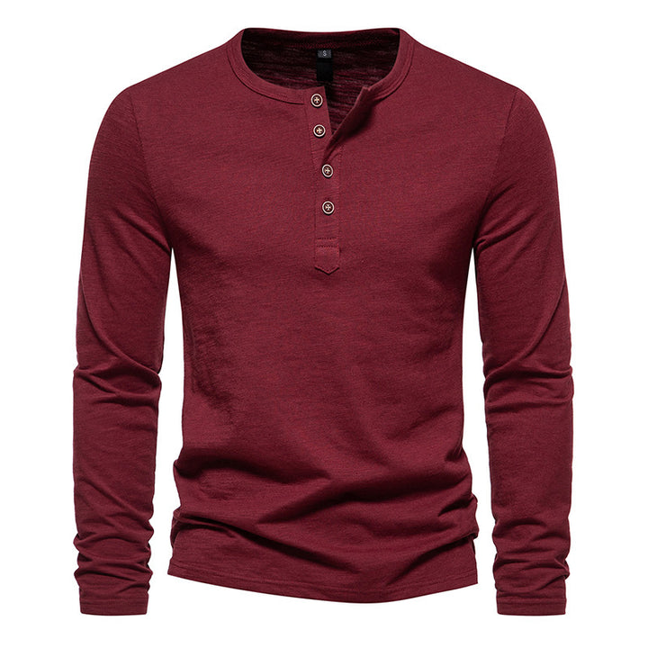 Men's Long Sleeve Shirt with Button Placket and Fine Cotton Texture Lisslune