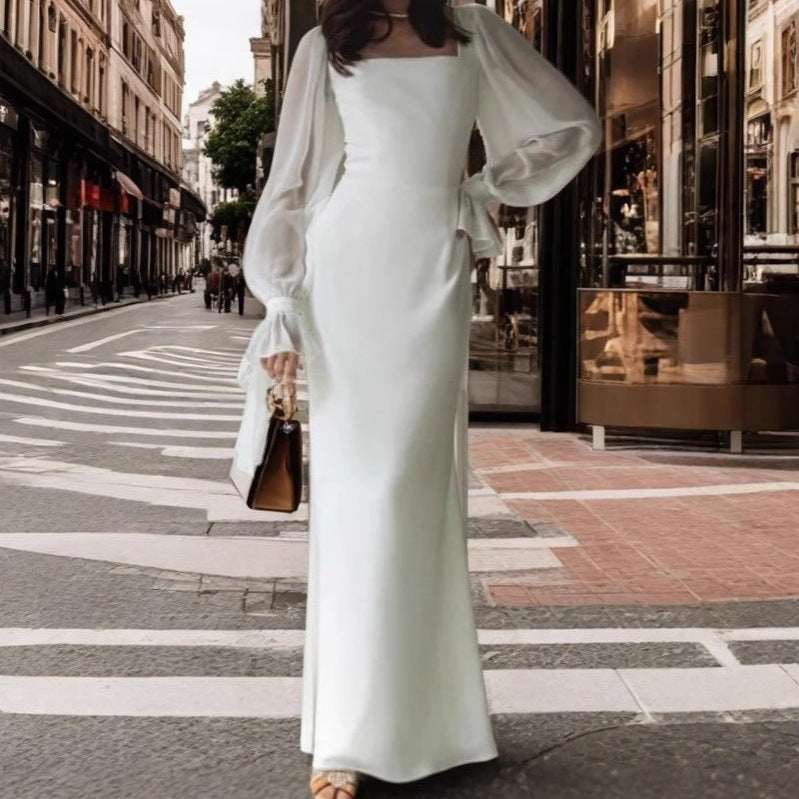 Ladies elegant maxi dress with puff sleeves and square neckline Lisslune