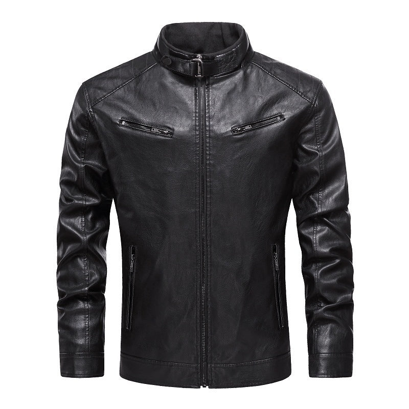 Men's Synthetic Leather Jacket In A Modern Design with Asymmetrical Zipper and Slim Fit Lisslune