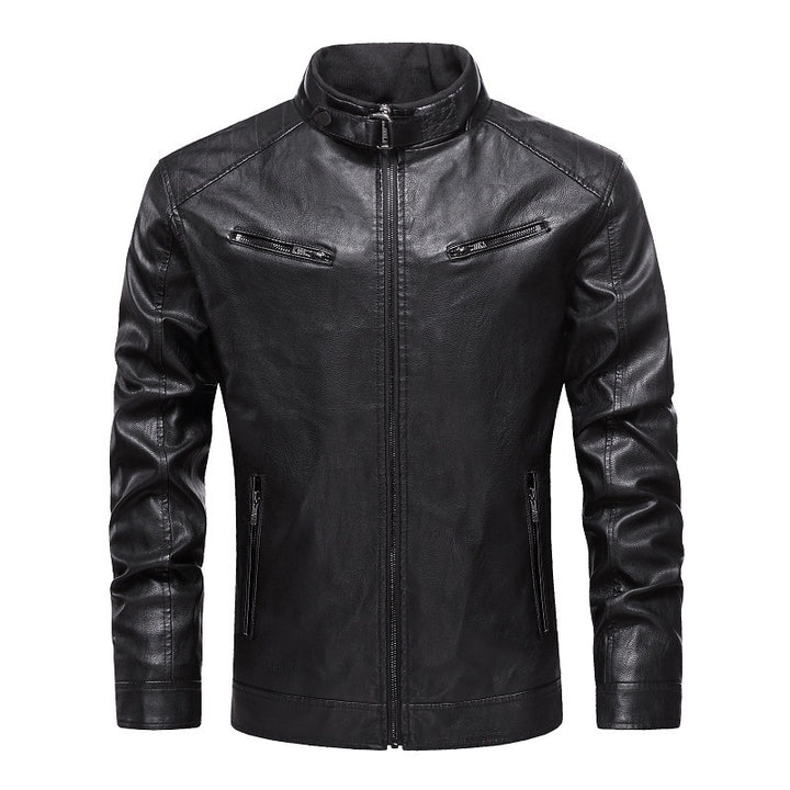 Men's Synthetic Leather Jacket In A Modern Design with Asymmetrical Zipper and Slim Fit Lisslune