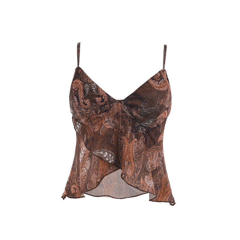 Ladies spaghetti strap blouse top with decorative ruffle details Lune London