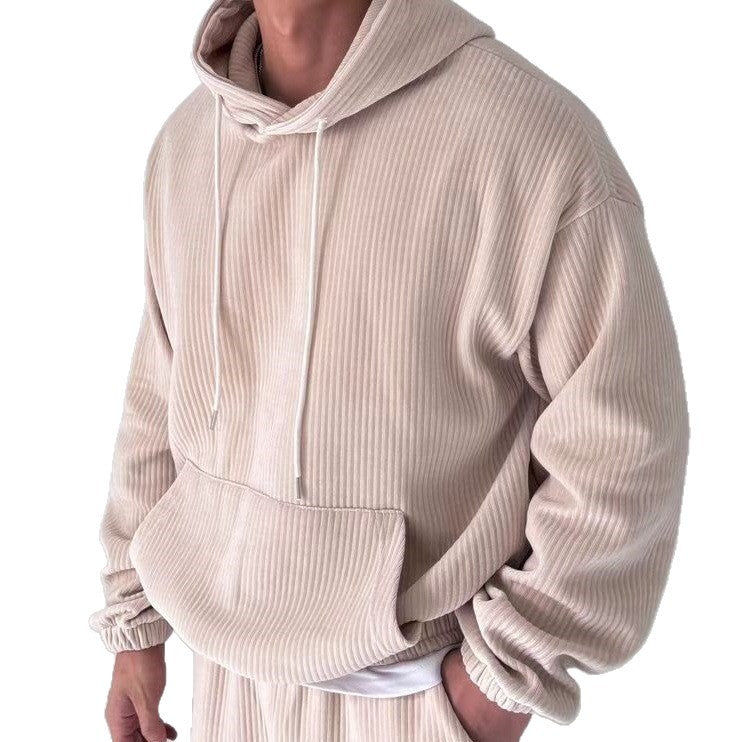 Men's Cozy Hoodie with Ribbed Structure and Practical Kangaroo Pocket Lisslune