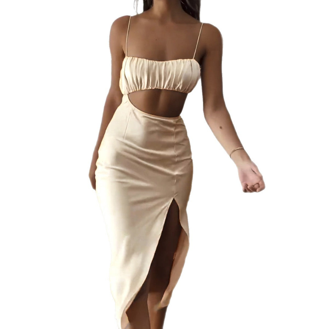 Damen Elegantes Cut-Out Kleid mit schmalen Spaghetti-Trägern und drapiertem Oberteil Lisslune