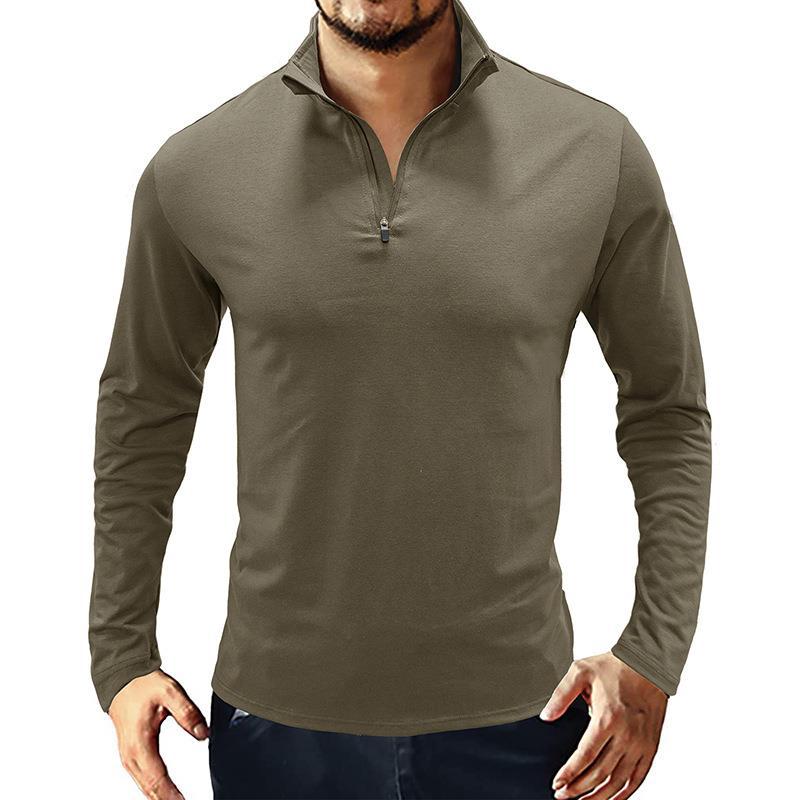 Men's Long Sleeve Shirt with Stand-Up Collar and Half Zipper Lisslune