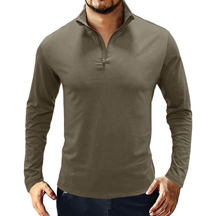 Men's Long Sleeve Shirt with Stand-Up Collar and Half Zipper Lisslune