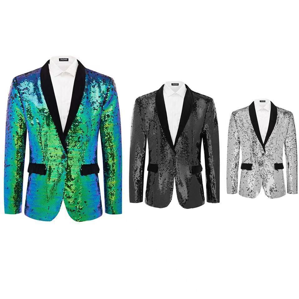 Men's tuxedo blazer with shiny sequins and elegant satin collar Lisslune