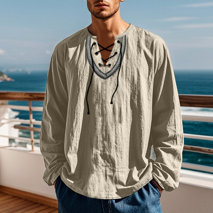 Men's Long Sleeve Shirt with Creative Lacing Design Lisslune