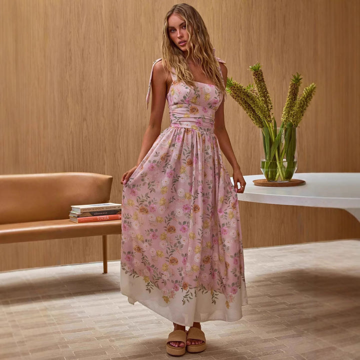 Women's maxi dress with floral accents and adjustable spaghetti straps Lune London