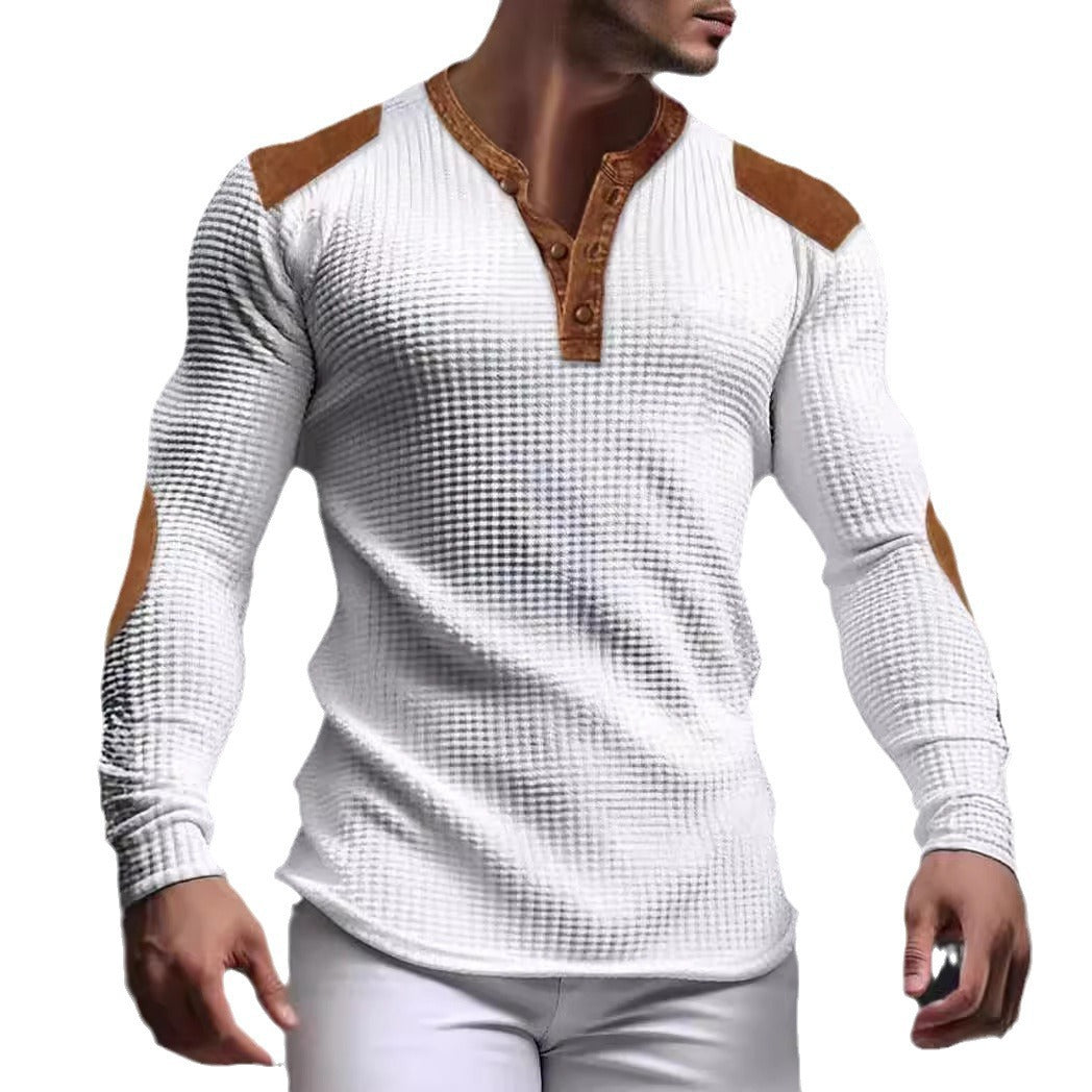 Men's structured long sleeve shirt with fashionable leather applications Lisslune