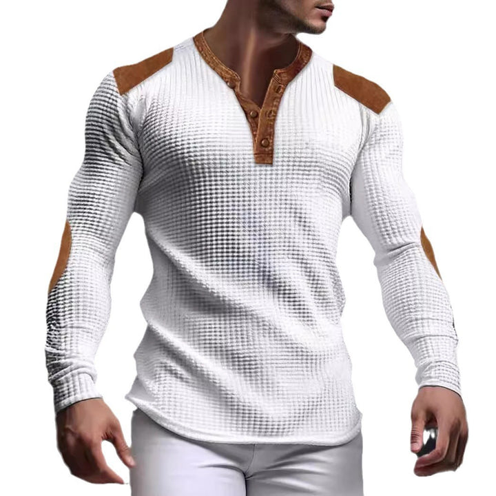 Men's structured long sleeve shirt with fashionable leather applications Lisslune