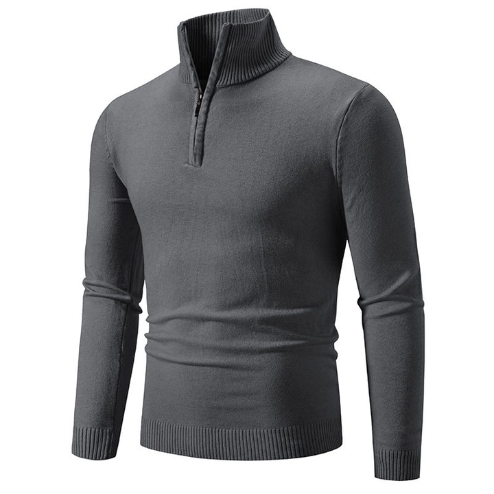 Men's elegant knitted sweater with stand-up collar and zipper Lisslune