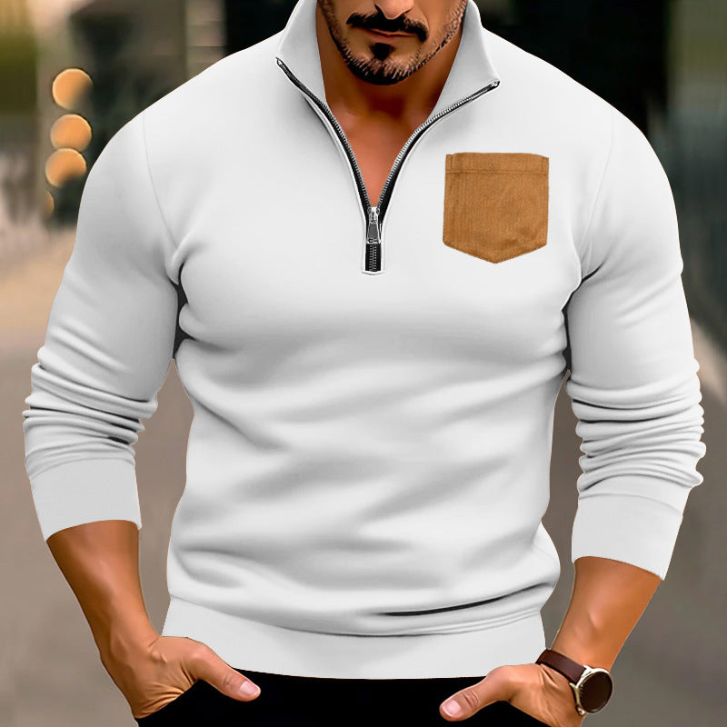 Men's sporty pullover with half zipper and contrasting chest pocket Lisslune