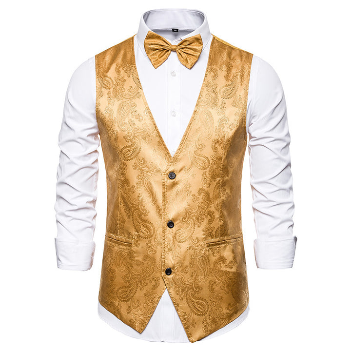 Men's Noble Vest with Floral Pattern and Matching Bowtie Lisslune