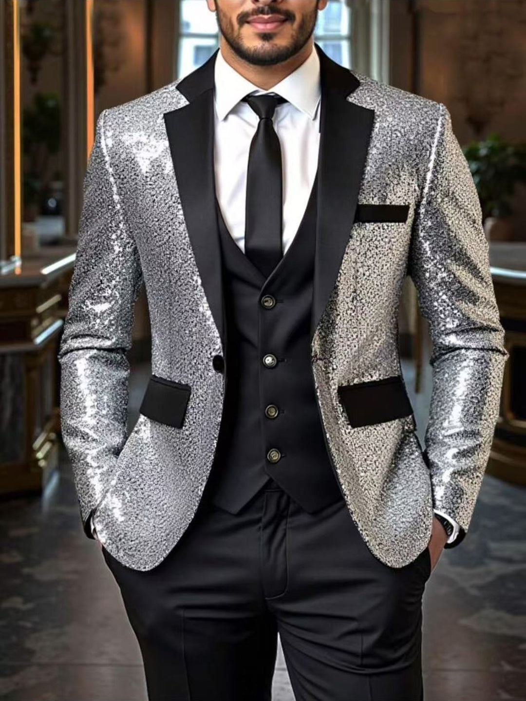 Men's elegant sequin blazer with modern cut Lisslune