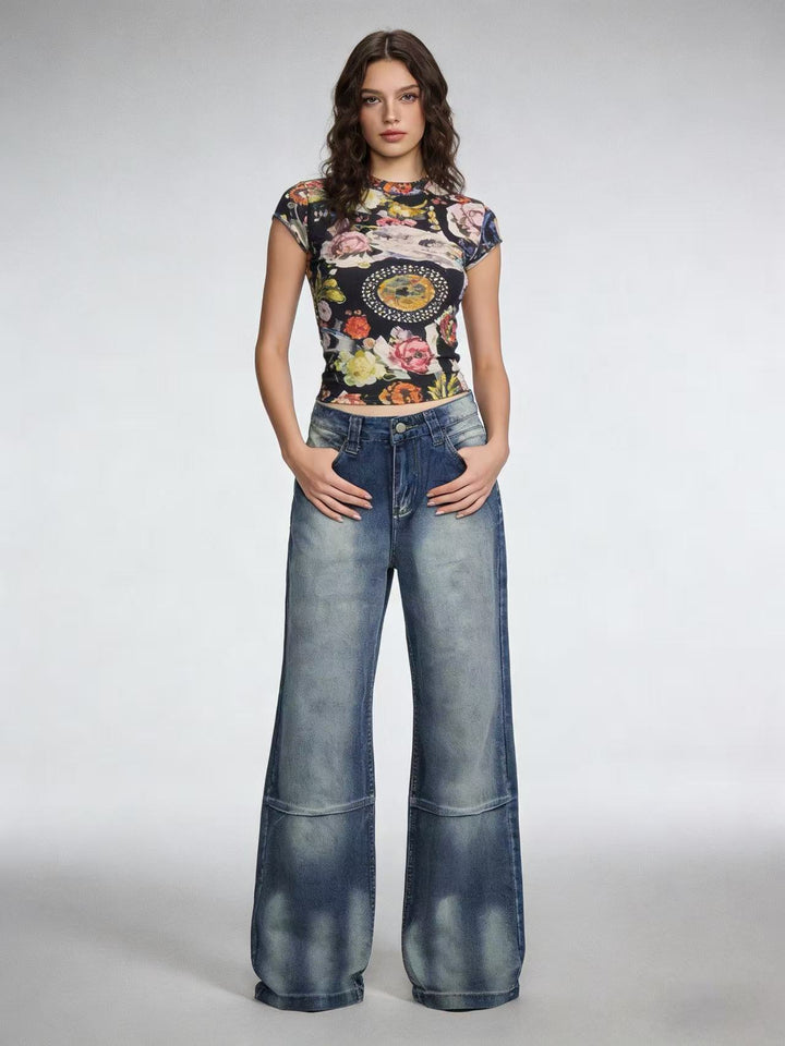 Damen Schlagjeans mit weitem Bein und modischen Waschungseffekten Lisslune