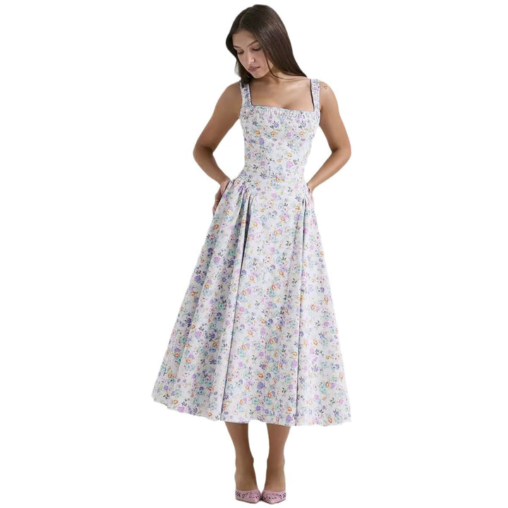 Women’s midi dress with floral pattern and flared skirt Lune London