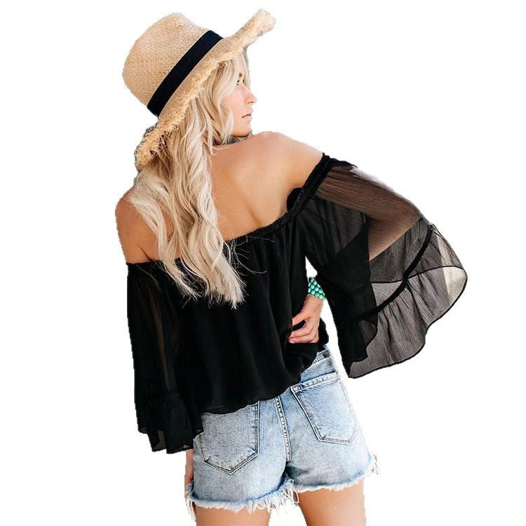Women's blouse with wide sleeve and off-shoulder design Lune London