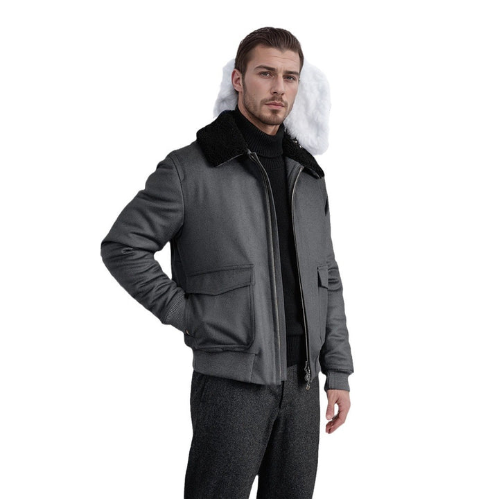 Men's stylish biker jacket made of high-quality wool blend with warm lining Lisslune