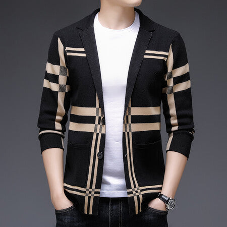 Men's fashionable cardigan with elegant check pattern Lisslune