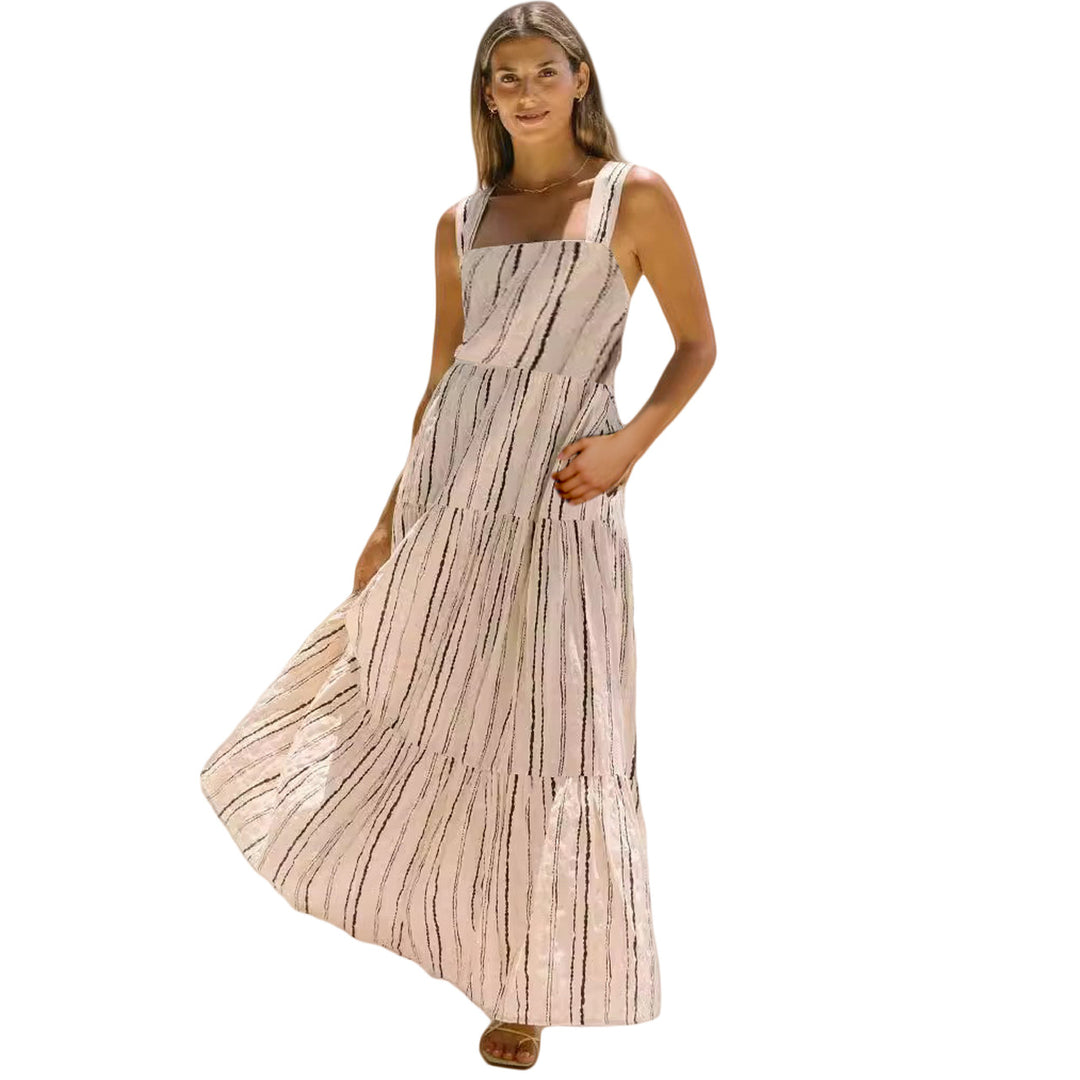 Ladies' maxi dress with adjustable straps and unique striped pattern Lune London