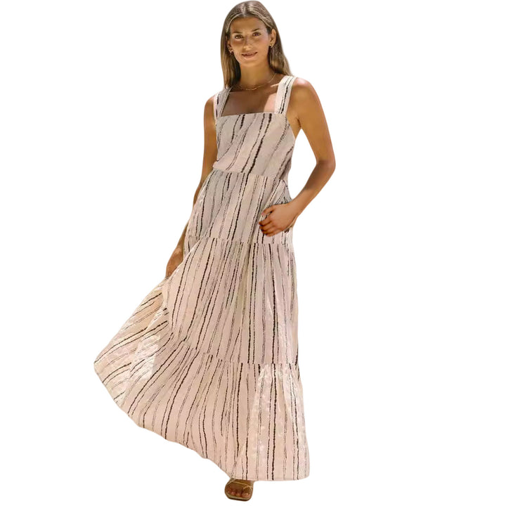 Ladies' maxi dress with adjustable straps and unique striped pattern Lune London