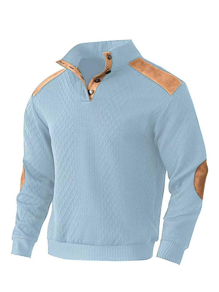 Men's knit pullover with unique stand collar and fashionable details Lisslune