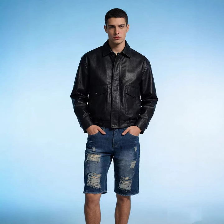 Herren lässige destroyed Jeansshorts mit fransigen Abschlüssen und weitem Bein Lisslune