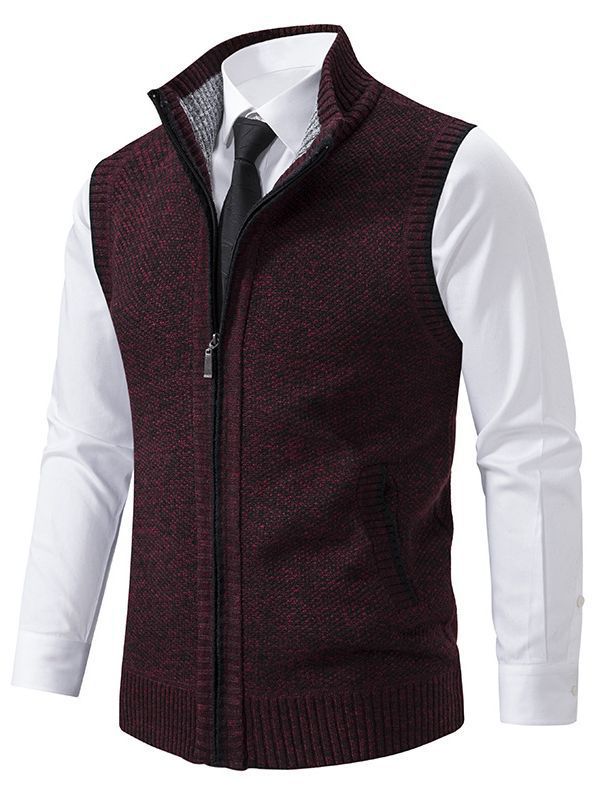 Men's elegant knitted vest with high collar and practical zip pockets Lisslune