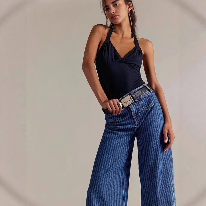 Women Elegant wide cut jeans with sewn-on stripes Lisslune