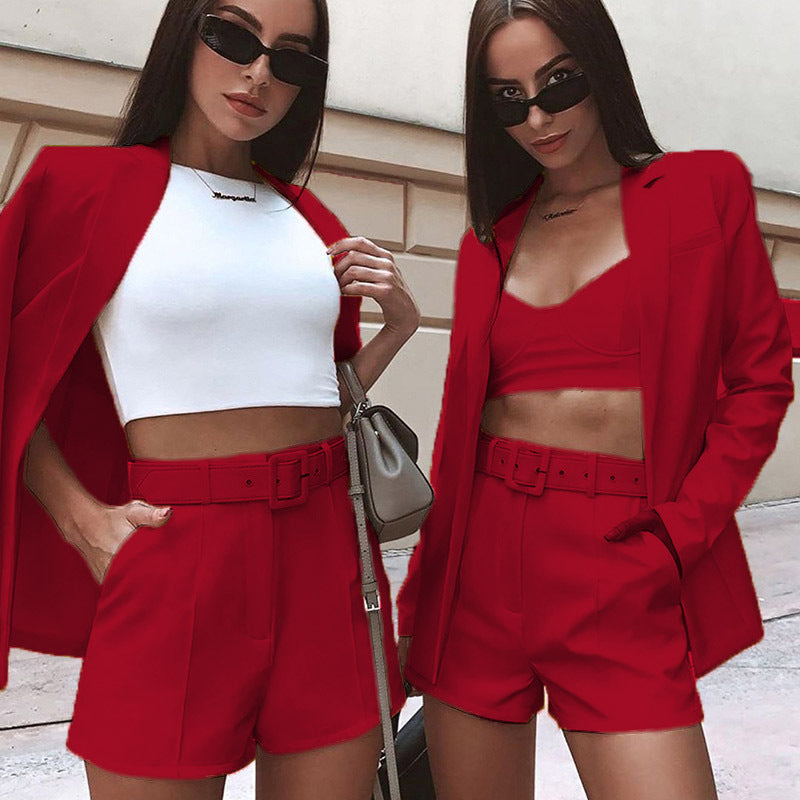 Ladies Fashion Blazer Set with Figure-Hugging Cut and High-Waisted Shorts Lisslune