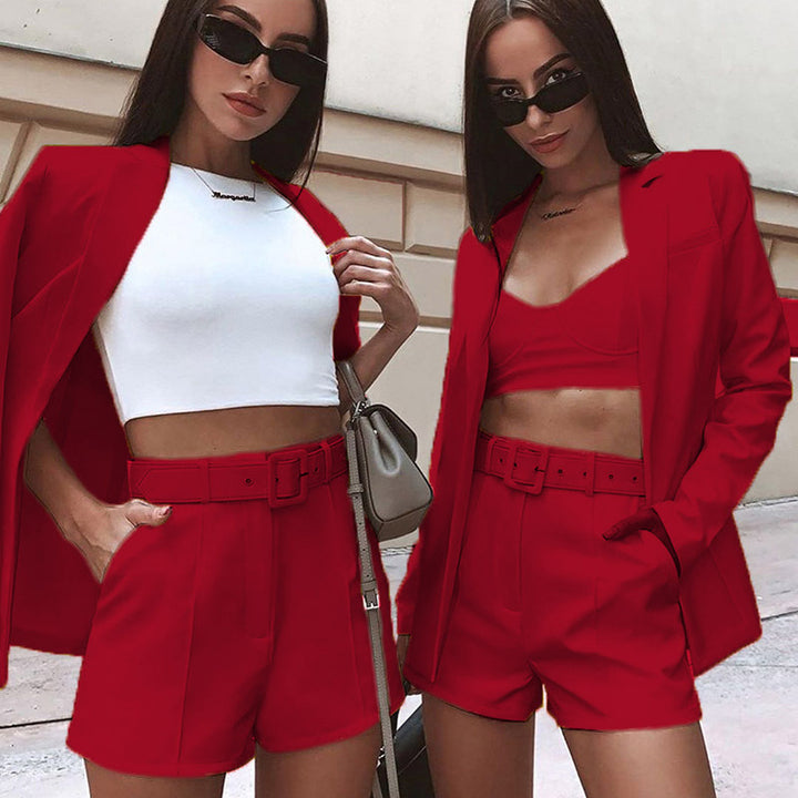 Ladies Fashion Blazer Set with Figure-Hugging Cut and High-Waisted Shorts Lisslune