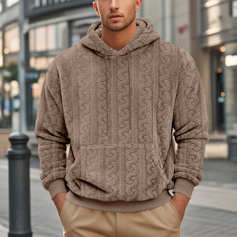 Men's hooded sweater made of soft fleece with textured design and kangaroo pocket Lisslune