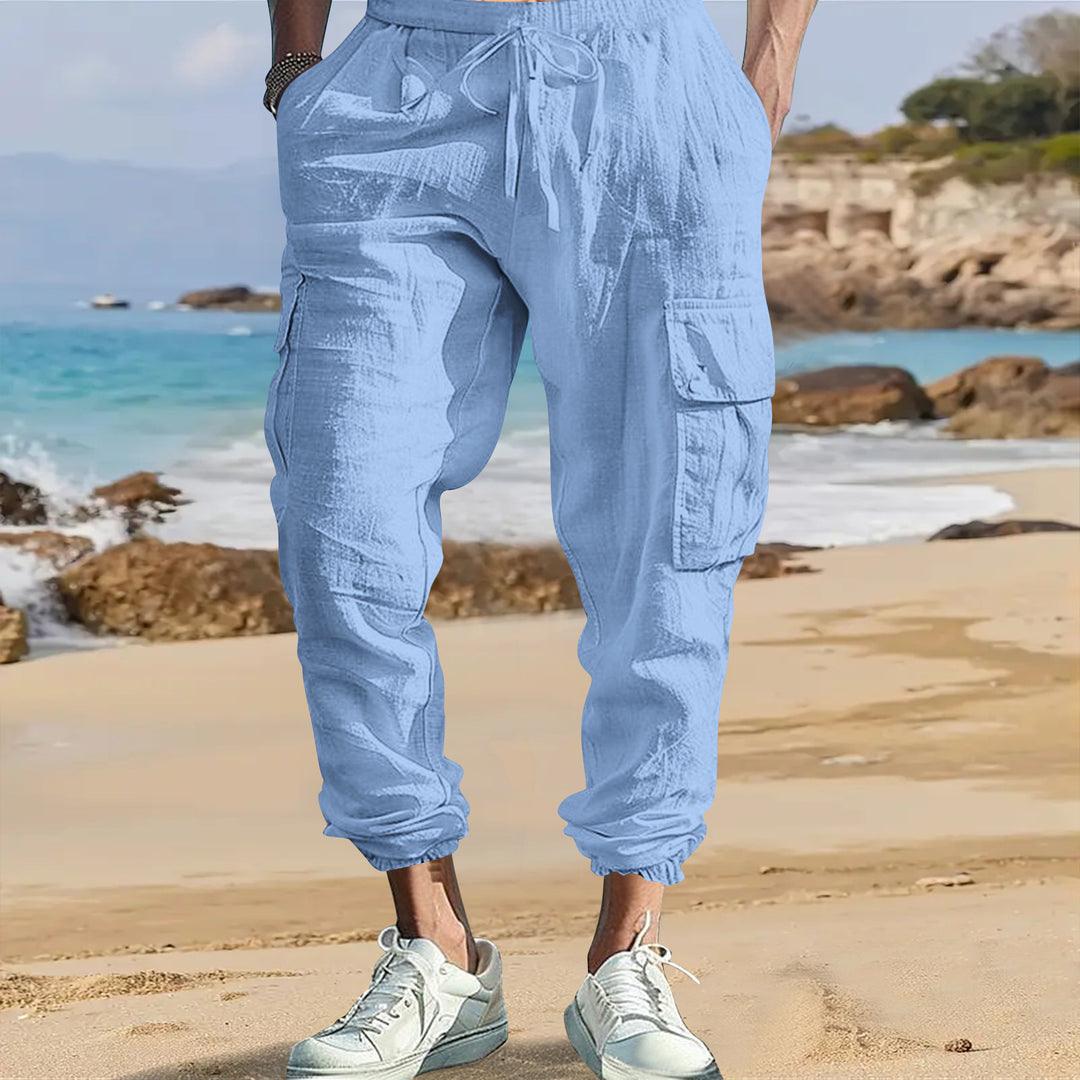 Men's casual cargo pants made from lightweight, breathable fabric with practical side pockets Lisslune
